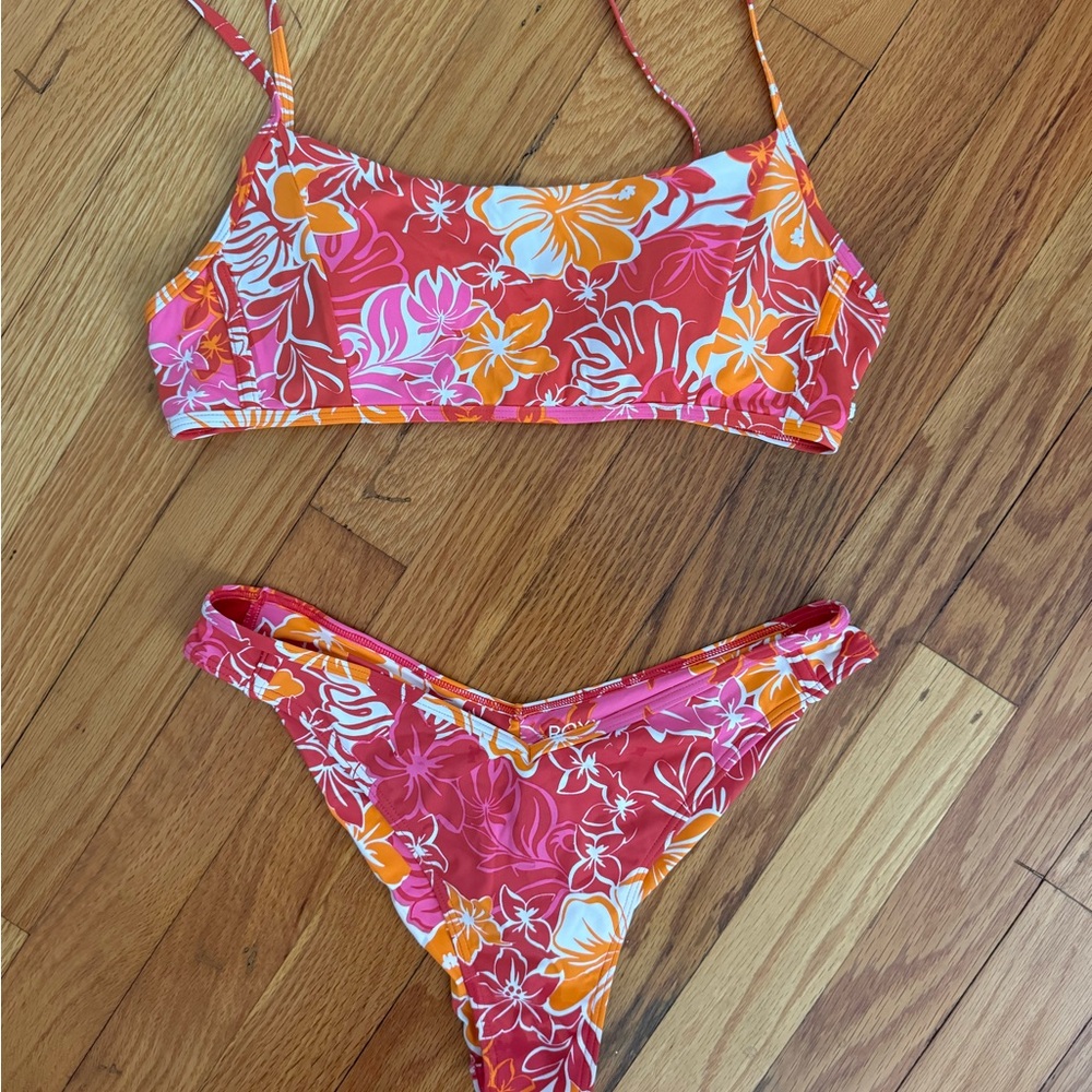 Roxy Floral Bikini Set in Red and Orange